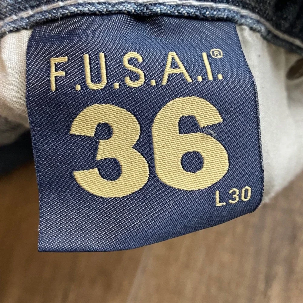 Vintage Fusai Jeans‎ Mens 36x30 Blue Dark Wash Cotton Straight Relaxed Fit Denim